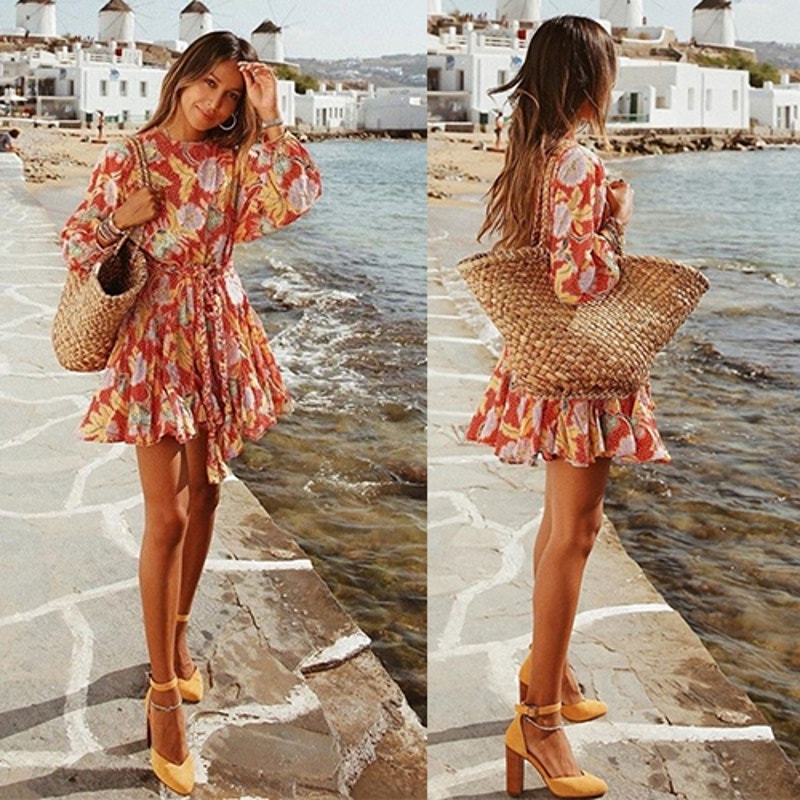 NEW Rhode Resort Long Sleeve Tie Waist Ella Floral Print Mini Dress Size: XS