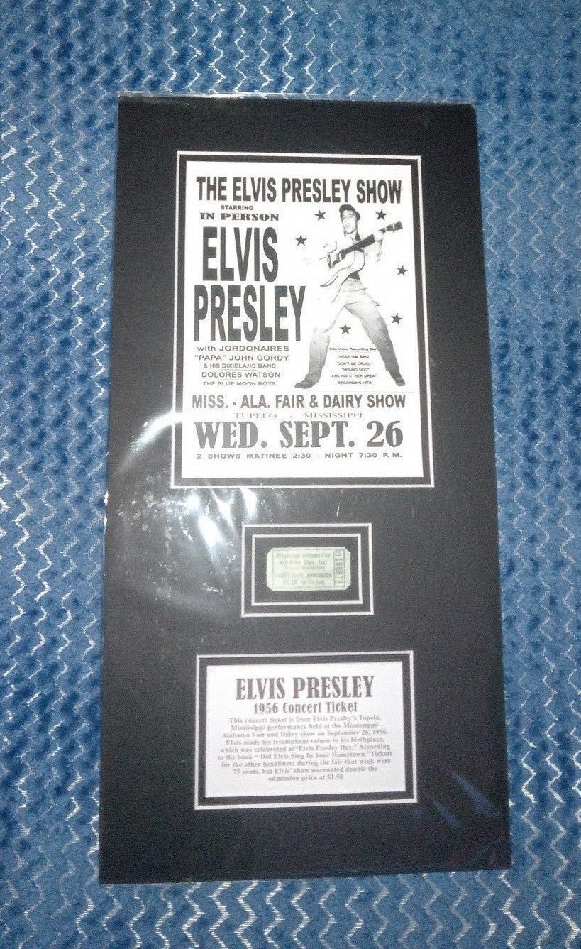 Elvis Presley Custom Matted Photo Display With Authentic 1956 Concert Ticket