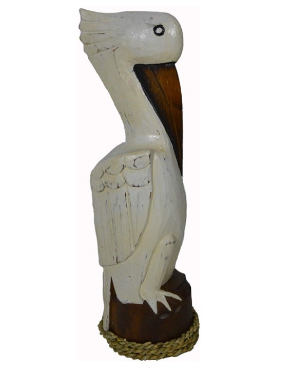 10 Hand Carved Wood White Pelican Bird