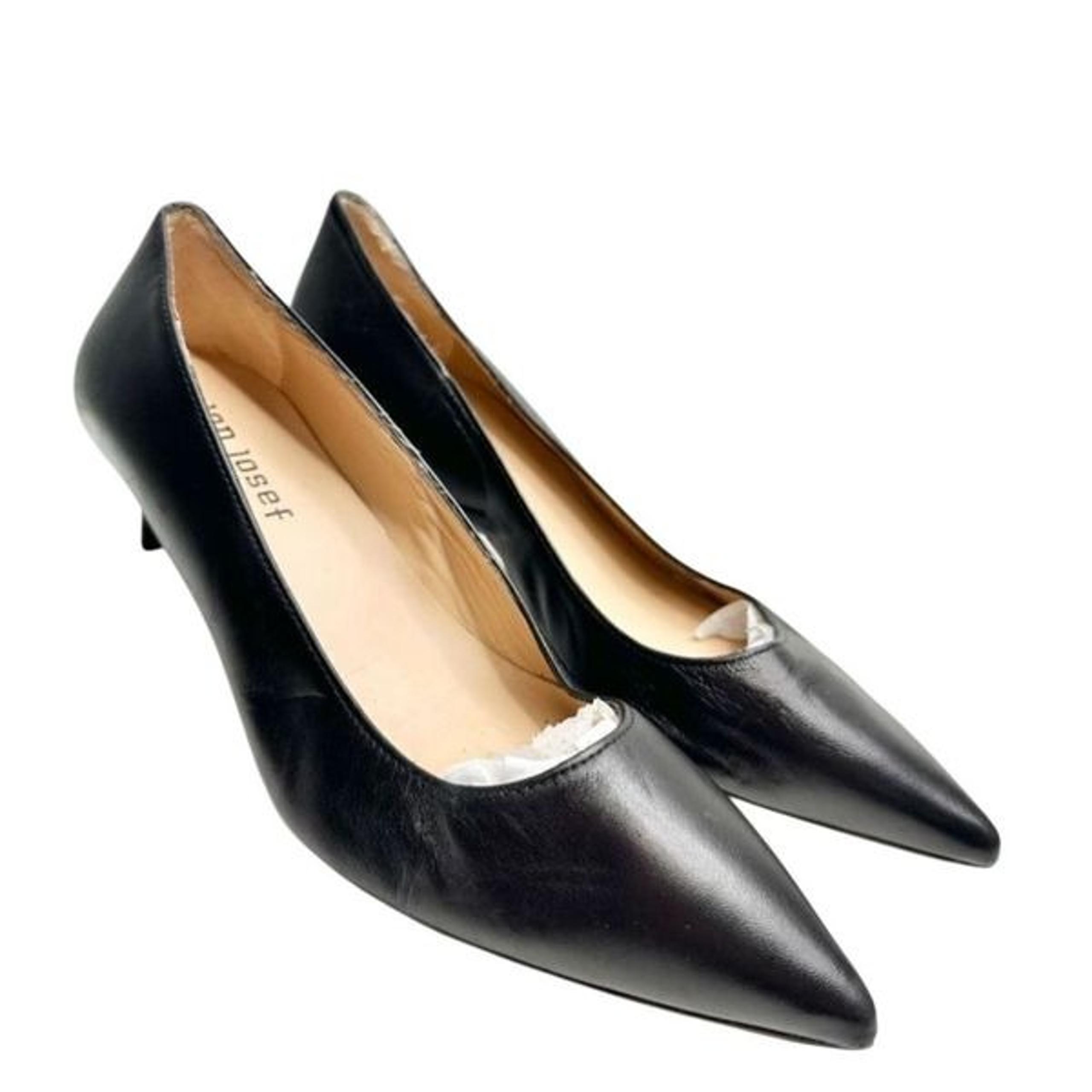 Jon Josef Pumps Size 6.5 Black Leather Tina Kitten Heel Pointed Toe Shoes