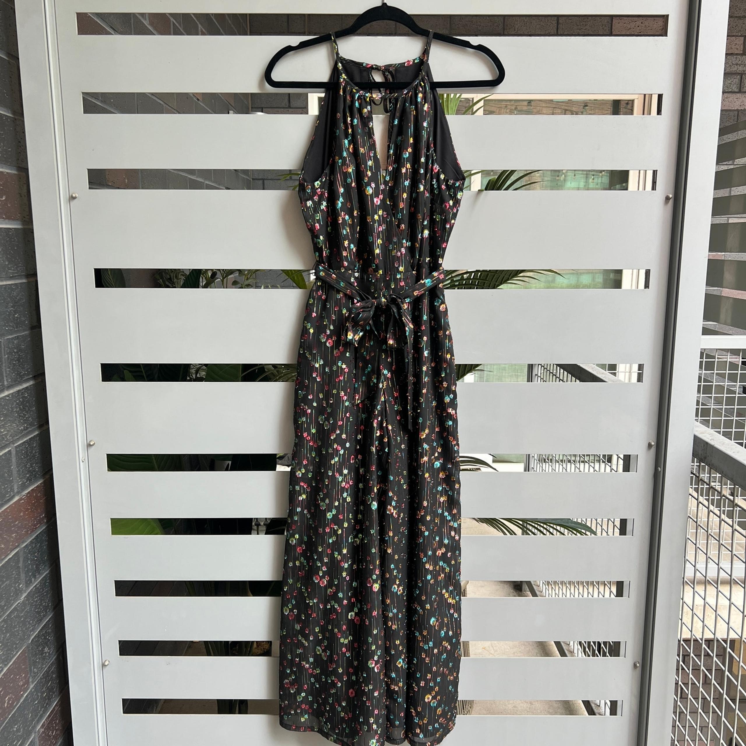 Eva Franco Anthropologie 'Edita' Halter Metallic Clip Dot Jumpsuit Size 0