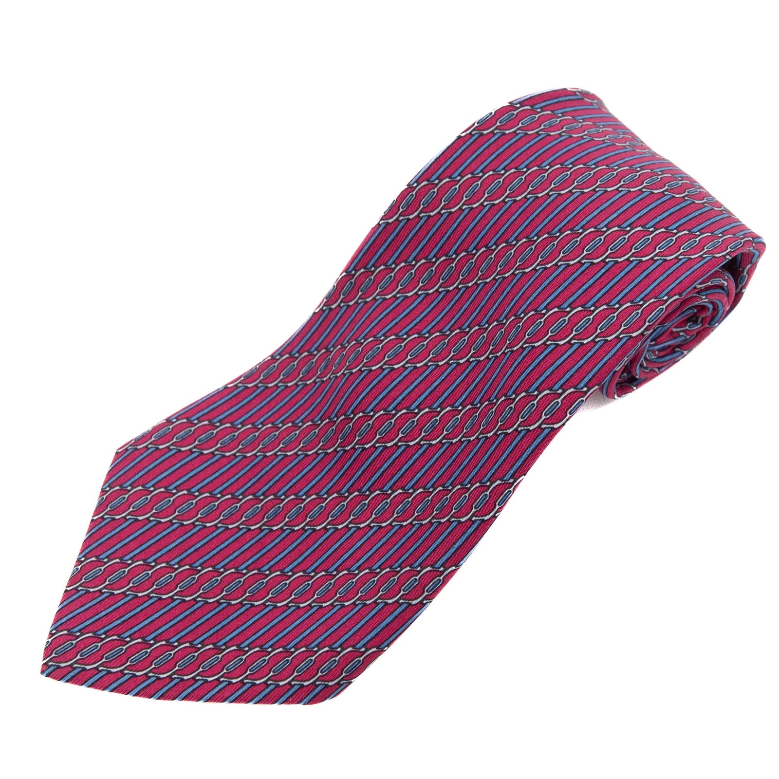 Hermes Designer Purple Blue 100% Silk Neck Tie