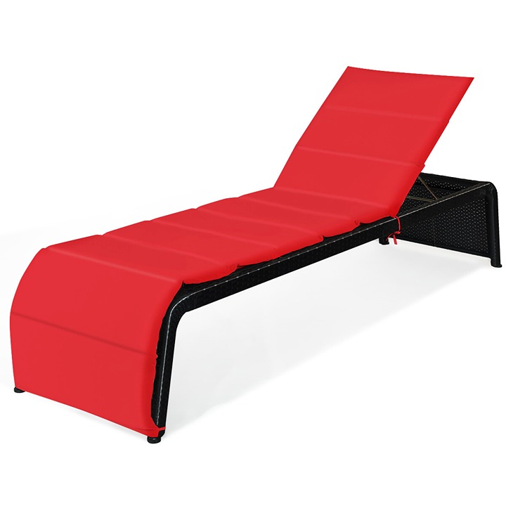 Patio Rattan Lounge Chair Chaise Recliner Back Adjustable Cushioned Red
