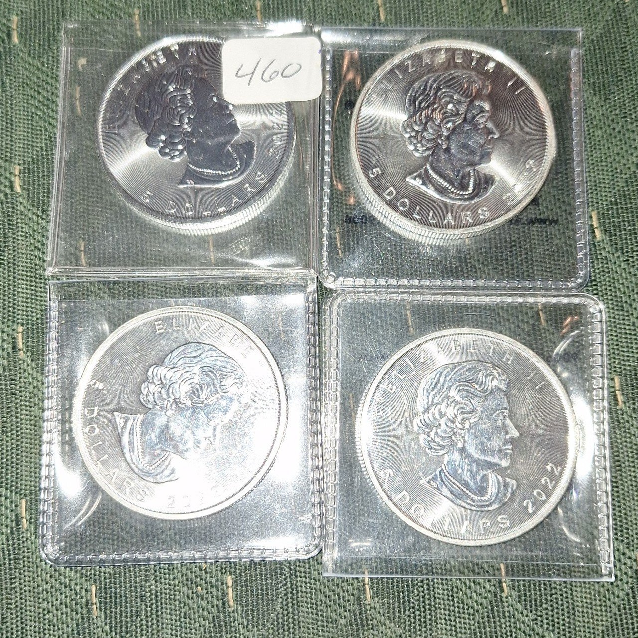 (4) 1 Oz 9999 Fine Silver 2022 Canada 5 Maple Leaf Coins!