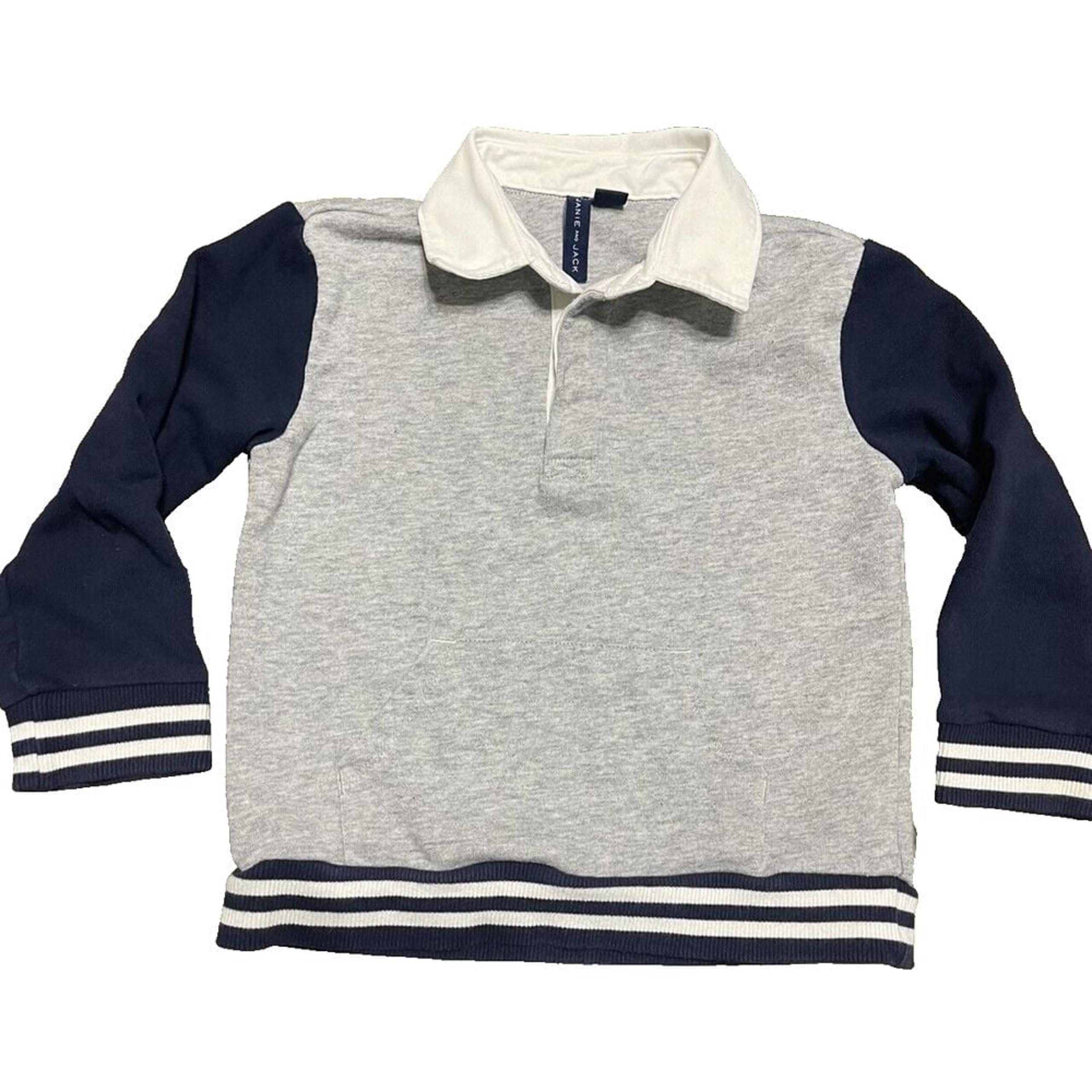 Janie and Jack Boys 3 Blocked Rugby Sweater Navy Grey