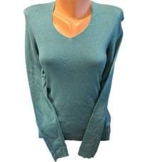 PERUVIAN CONNECTION 100% Pima Cotton Women's Long Sleeve Blue V Neck Sweater S