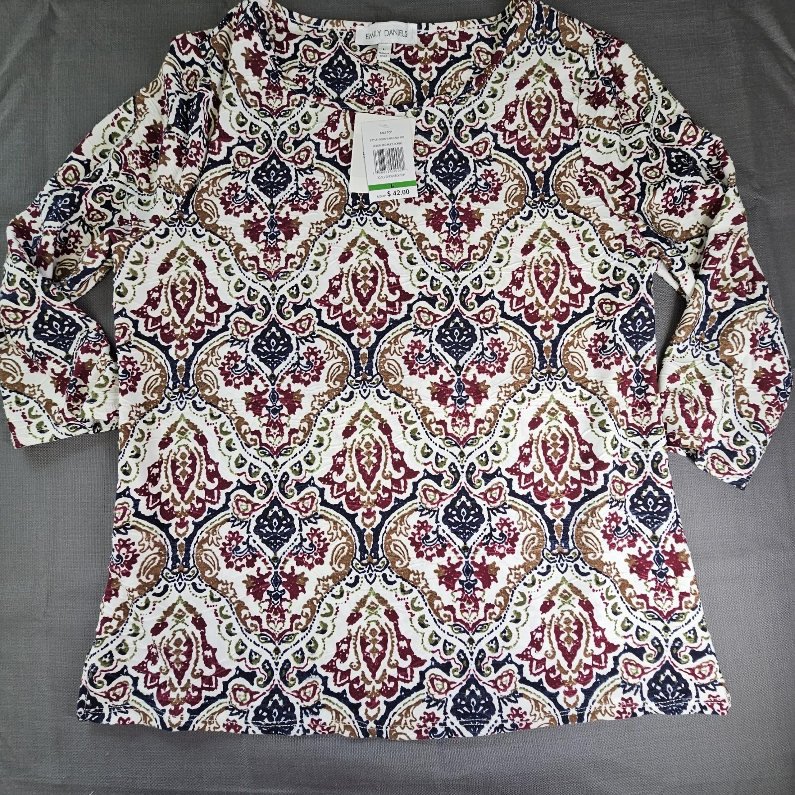 New Emily Daniels Multicolored Short Sleeve Top Size large