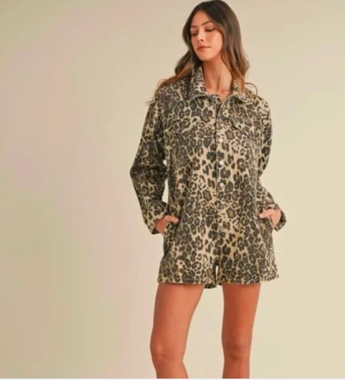 Anthropologie Mable Leopard Print Long Sleeve Romper