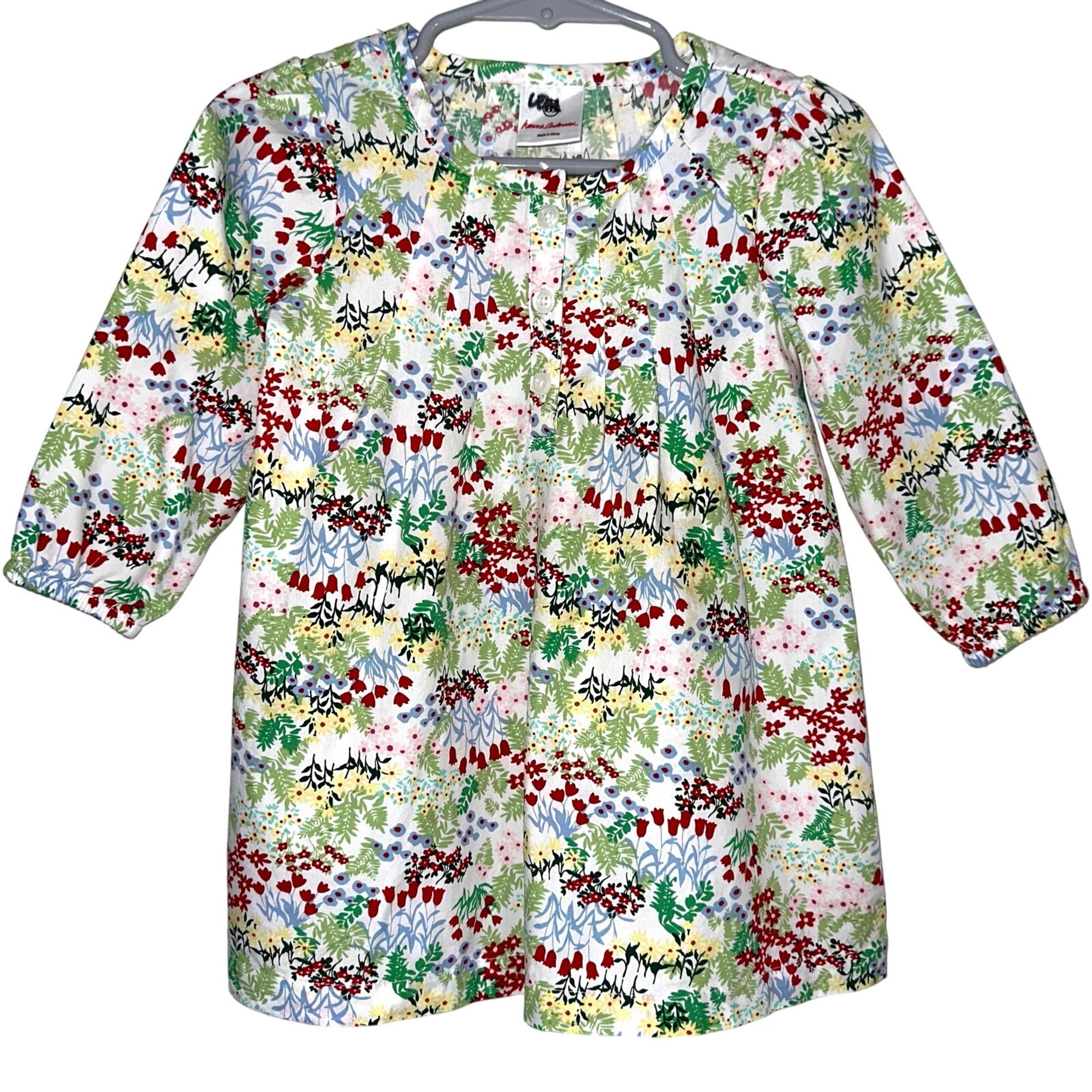 Hanna Andersson Girls Floral Meadow Print Cotton Long Sleeve Dress Size 18-24M