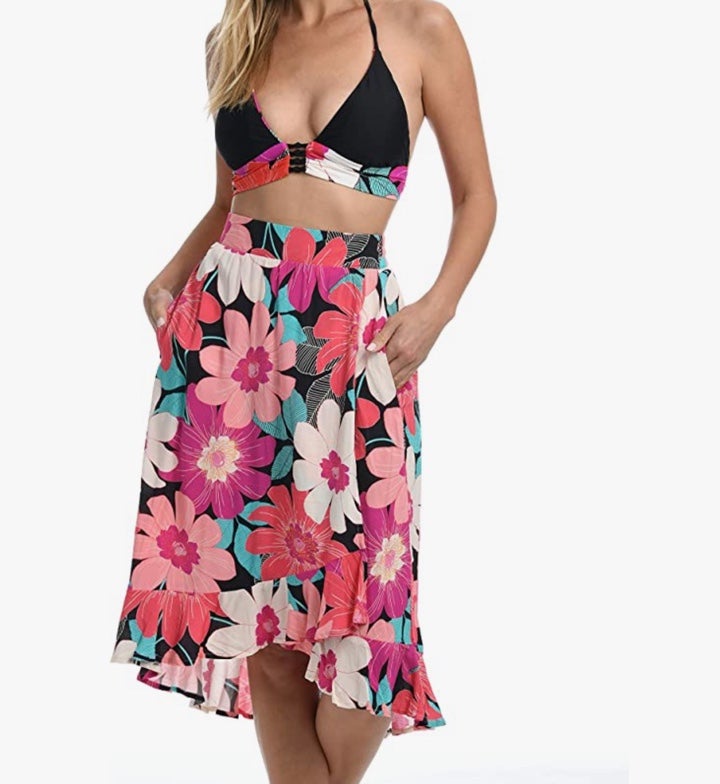LA BLANCA Full Blooms Flounce Hem Sarong Wrap Skirt