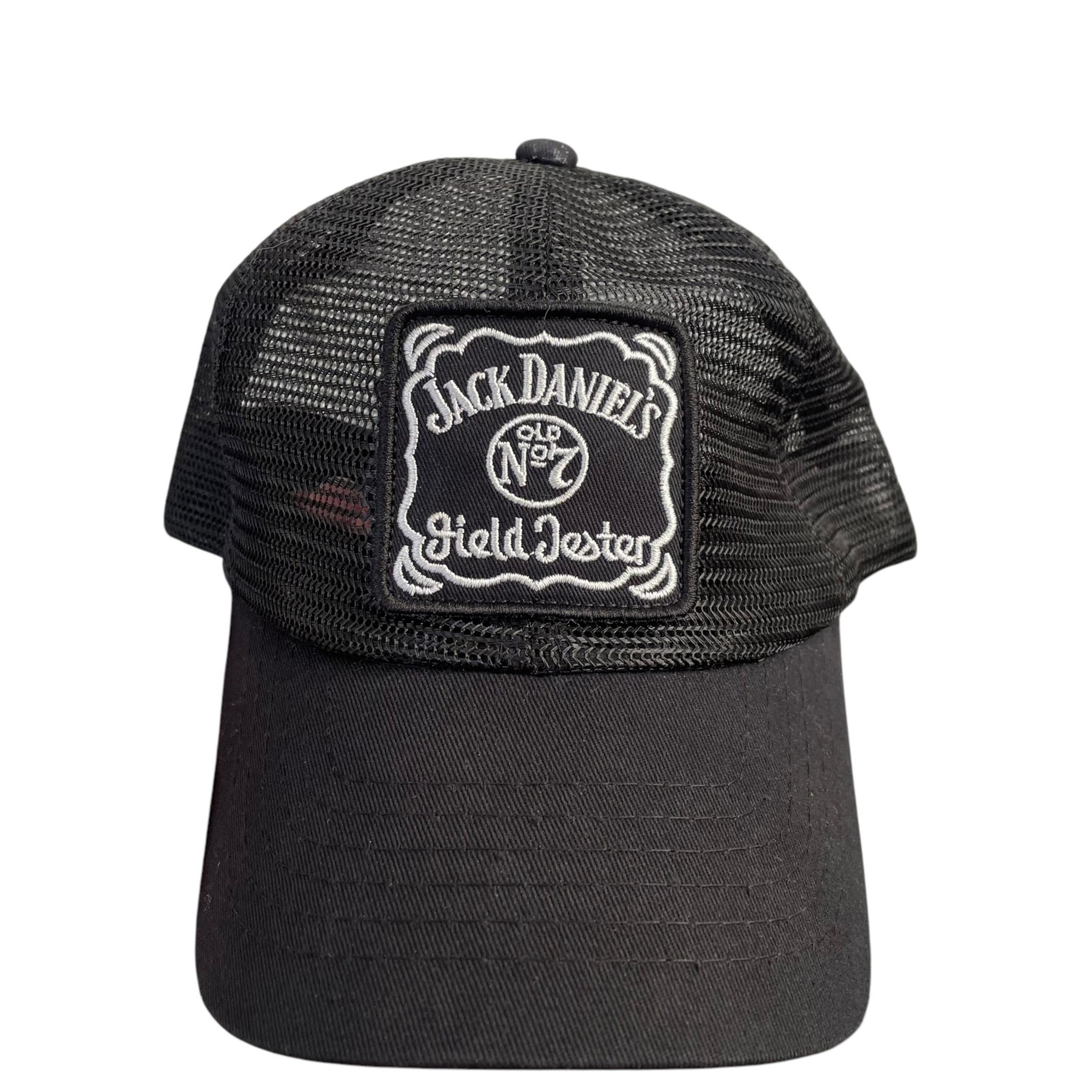 Jack Daniels Field Tester Trucker Hat Snapback Vintage Patch Black Mesh Bourbon