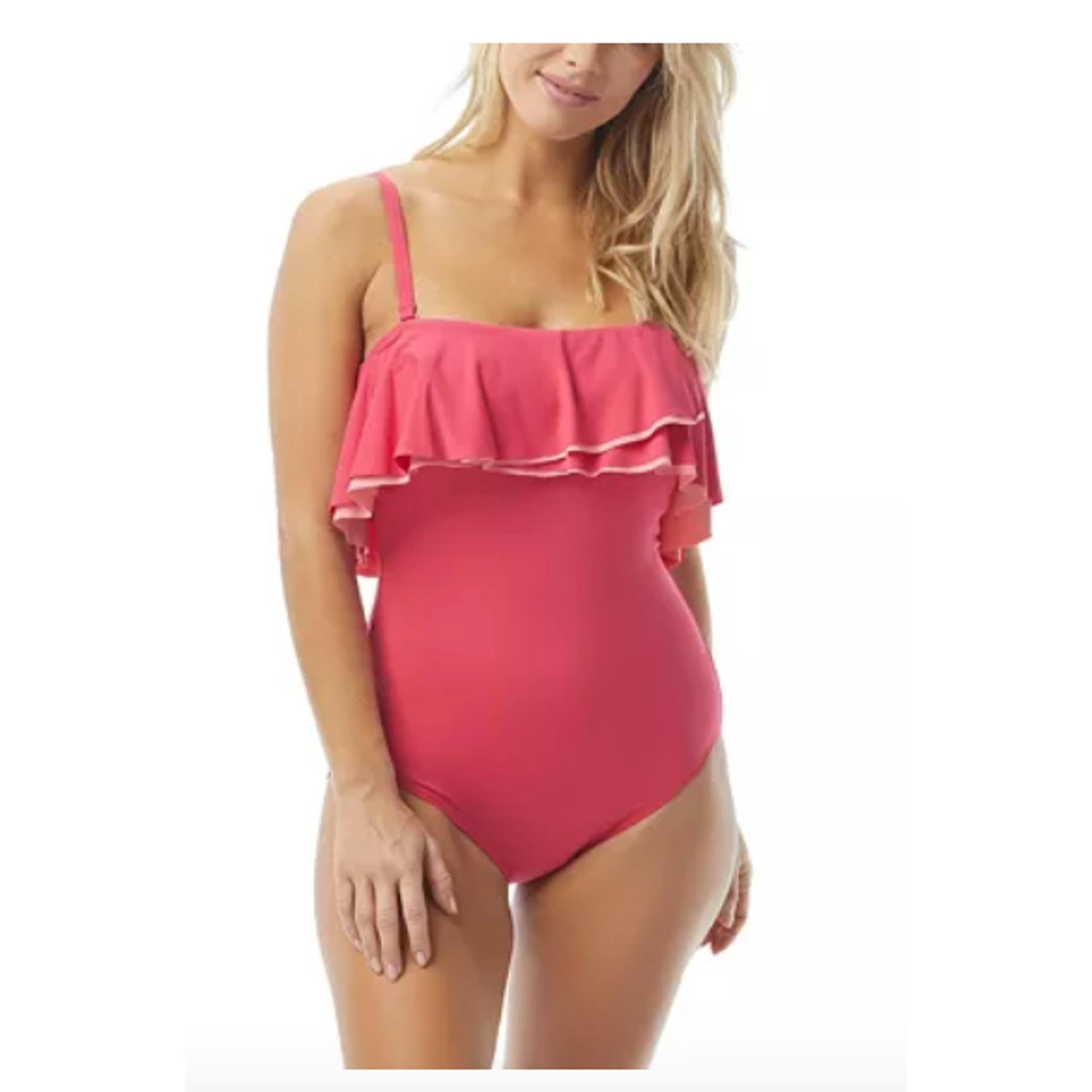 Contours by Coco Reef Pink Agate Ruffle Bandeau One Piece Swimsuit 10 34D