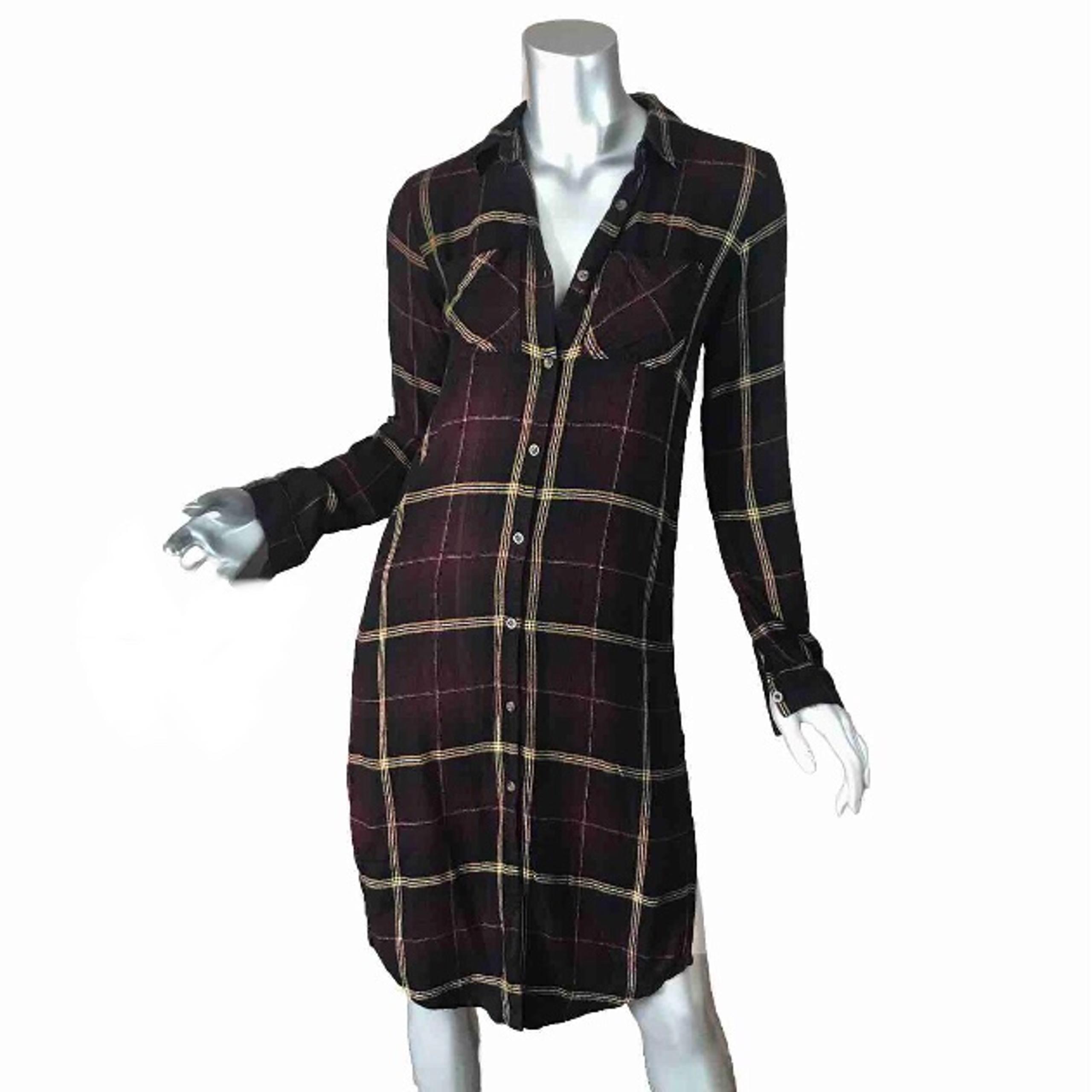 Maurices XS Duster Plaid Button Down Flannel Shirt Burgundy Black Top Dress