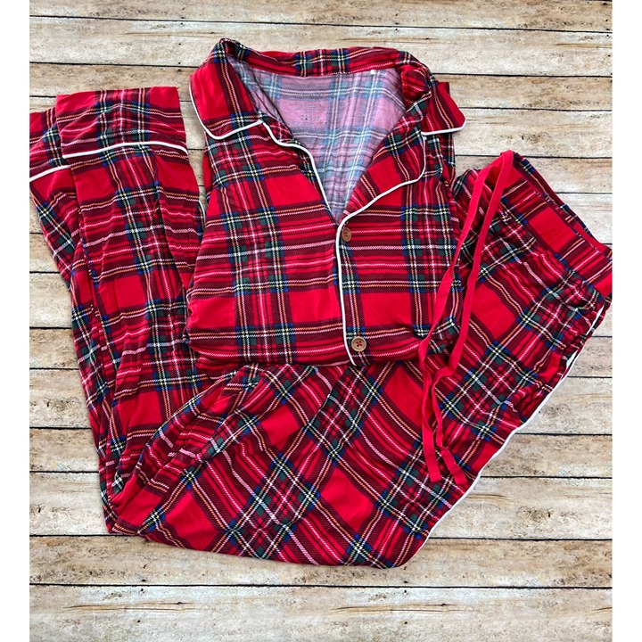 Posh Peanut Men's Red Tartan Lounge Set L
