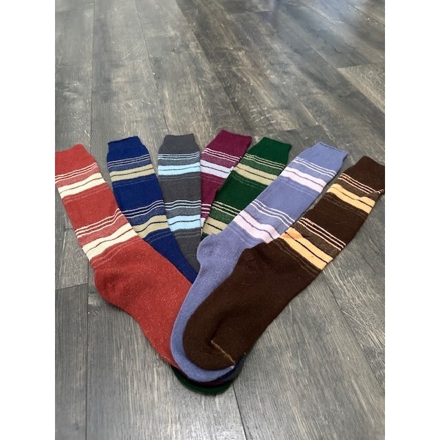 VTG 80s Striped Socks Sample Set NOS Mis Matched 7 pcs Red Brown Grey Blue Green