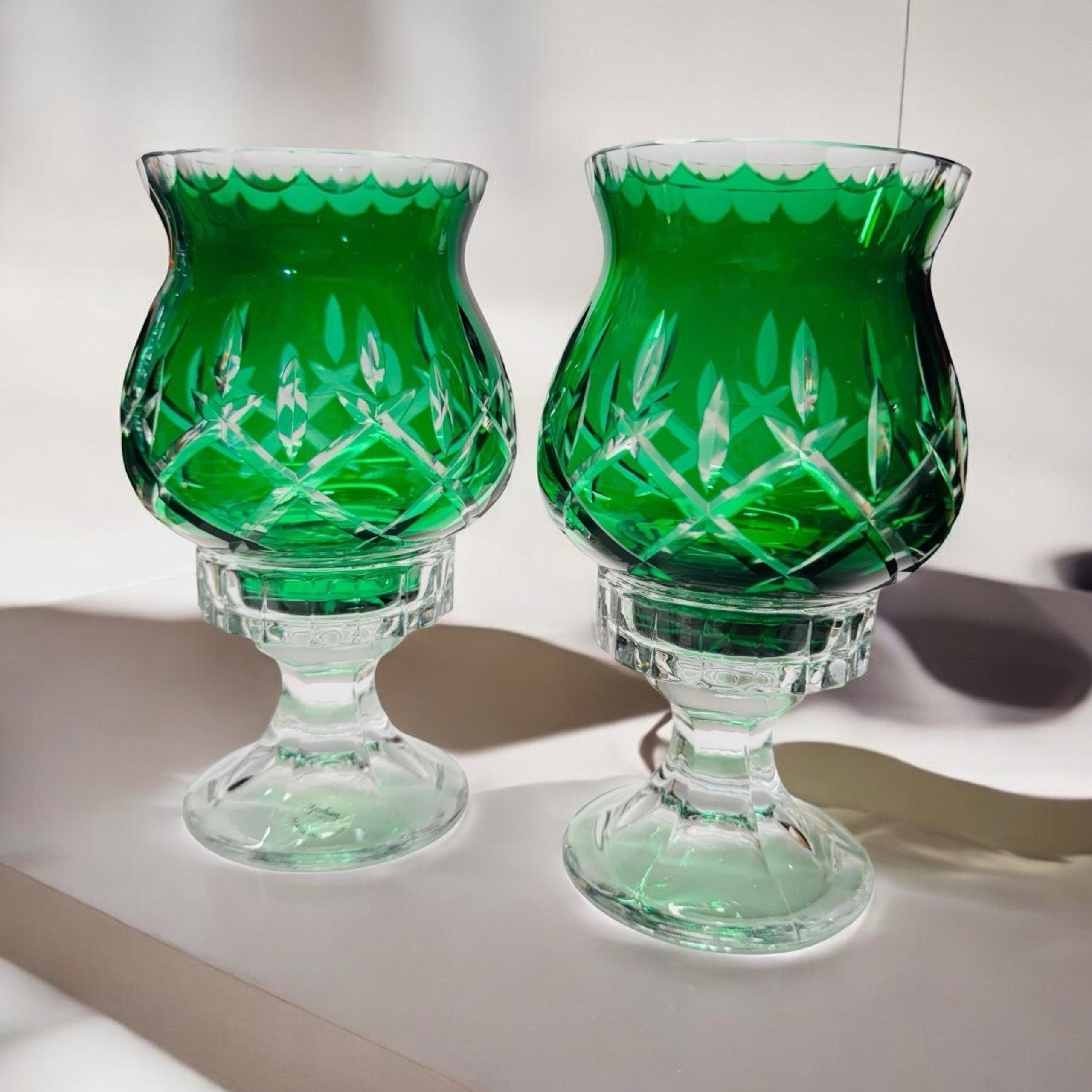 Gorham Crystal Lady Anne Emerald Green 2 Pc Votive Candle Holders Set Of 2