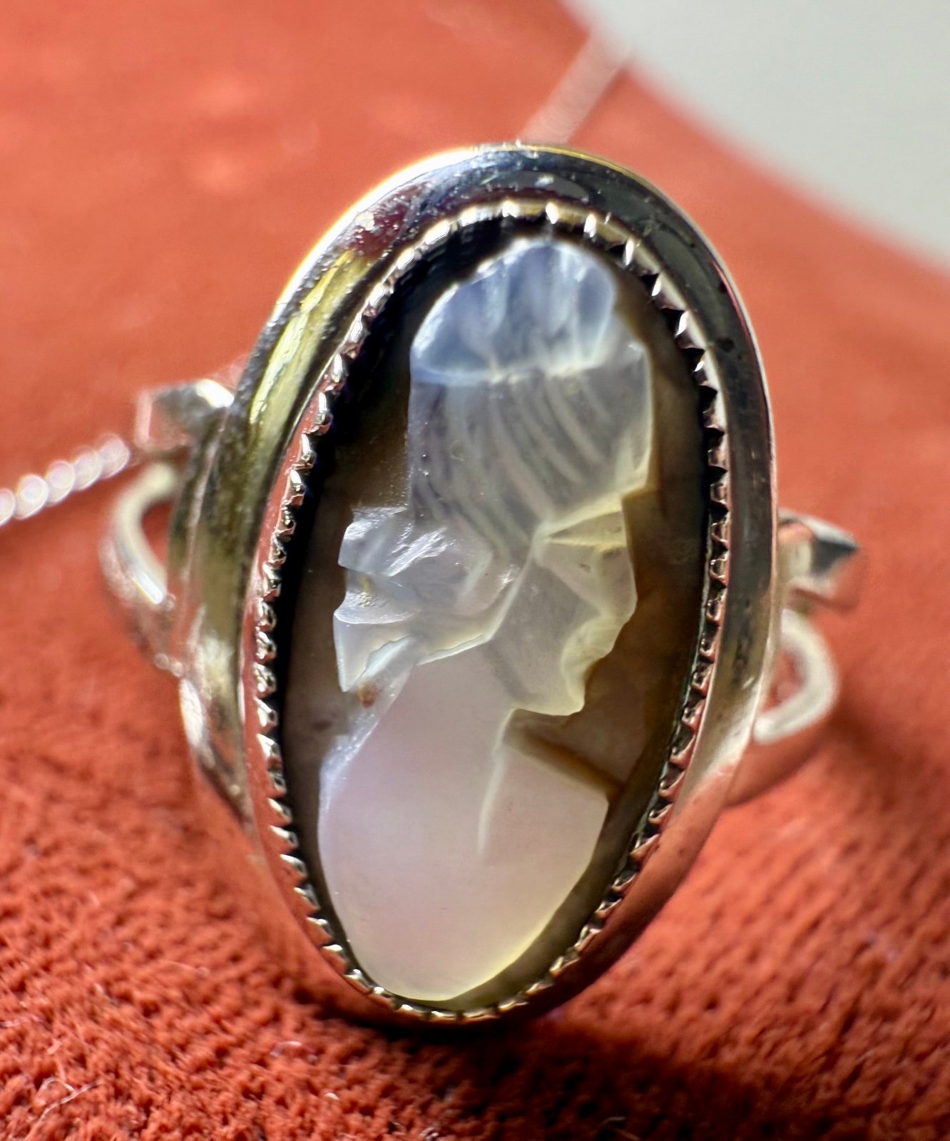 Silver Vintage Sarah Coventry Sterling Silver Cameo Ring & Pendant Necklace Set
