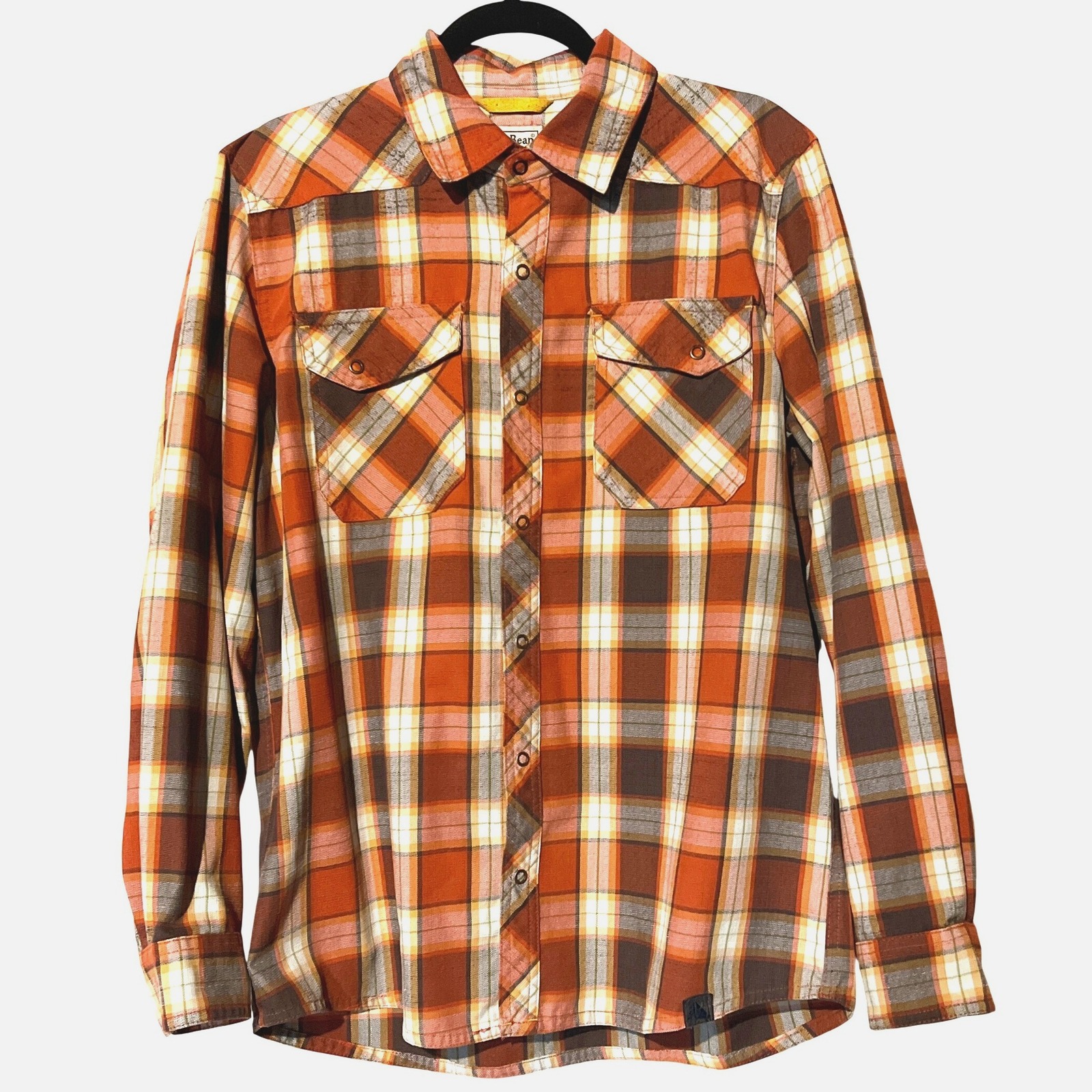L.L. Bean Men's Katahdin Performance Flannel Red/Orange/Sage Plaid Large NWOT
