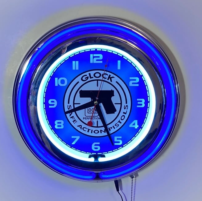 Glock Firearms double ring neon wall clock