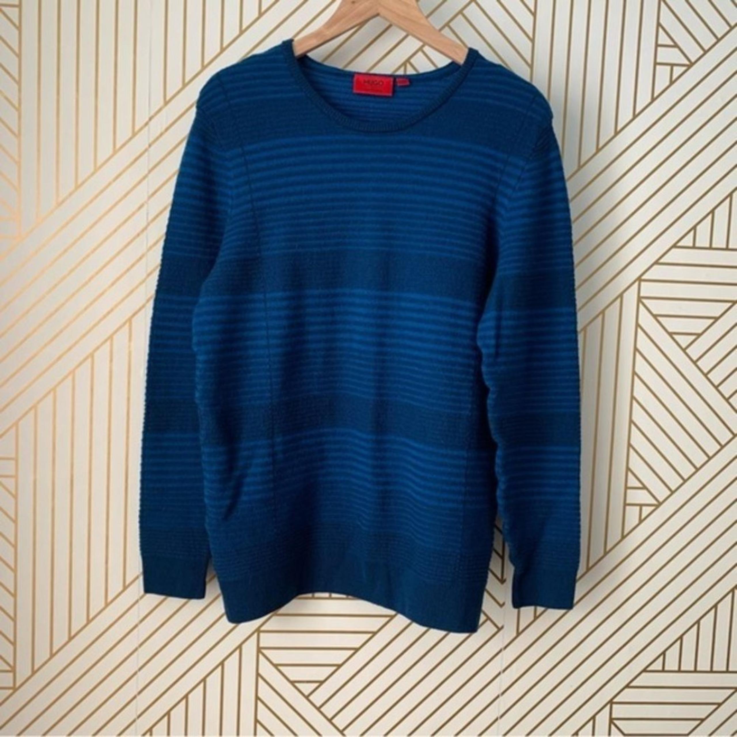 Hugo by Hugo Boss extra find merino wool striped ribbed sweater Mens XXL blue