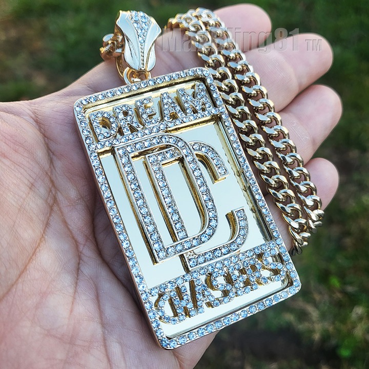 HIP HOP DREAM CHASERS DC CUBIC ZIRCONIA LARGE PENDANT 30 CUBAN CHAIN NECKLACE