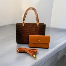 NEW Faux Leather Crocodile Embossed Brown Satchel and Crossbody Purse
