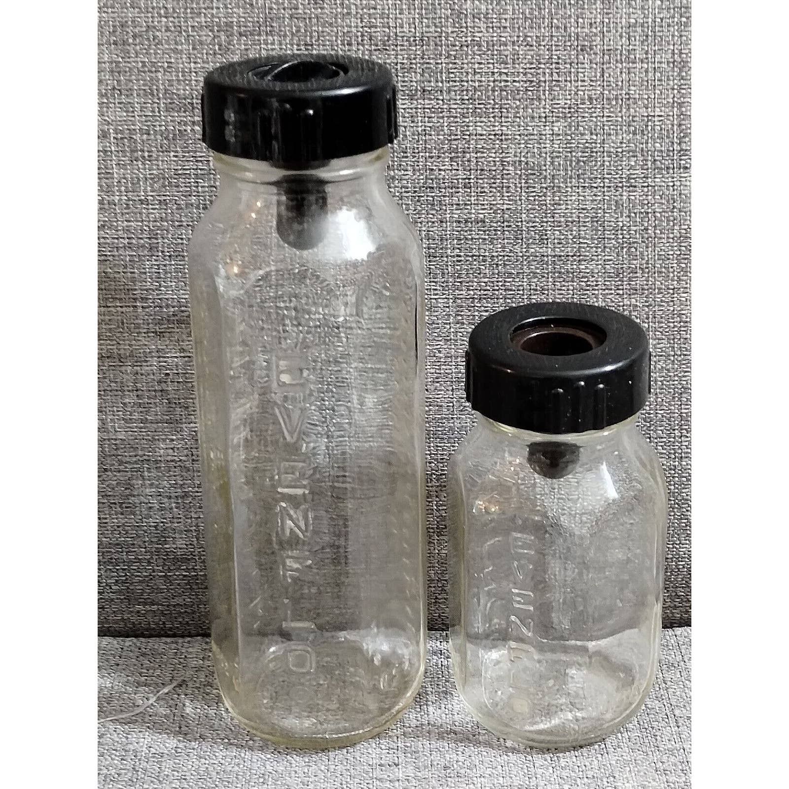Vintage Evenflo 8 Ounce & 4oz Glass Baby Bottles With Plastic Lids Insert