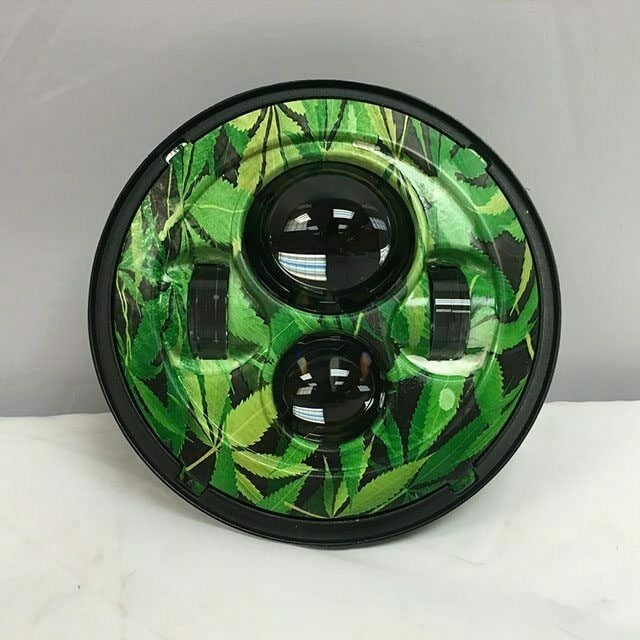 7″ REPLACEMENT WEED DESIGN PROJECTOR HID LED LIGHT BULB HEADLIGHT FOR HARLEY