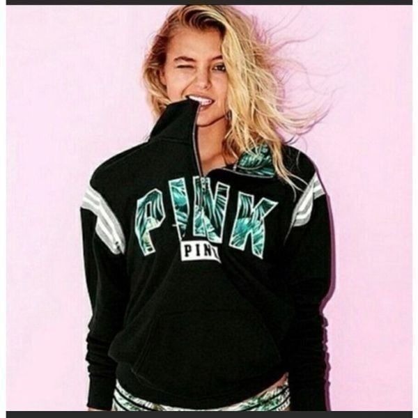 VS Pink LE tropical palms quarter zip