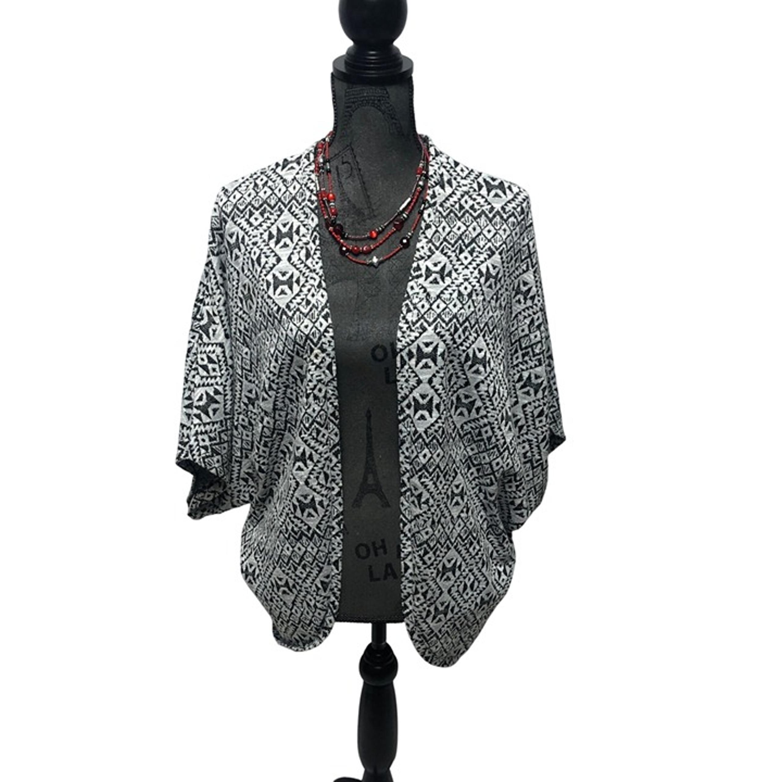 Xhileration Cardigan Size Medium Black White Aztec Tribal Open Front Sweater