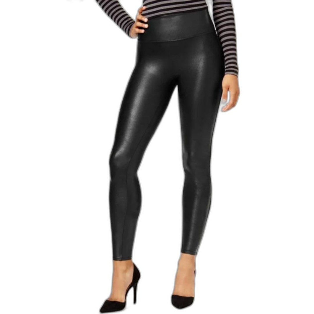 Spanx Black Faux Leather High Waist Ankle Length Leggings Size Small