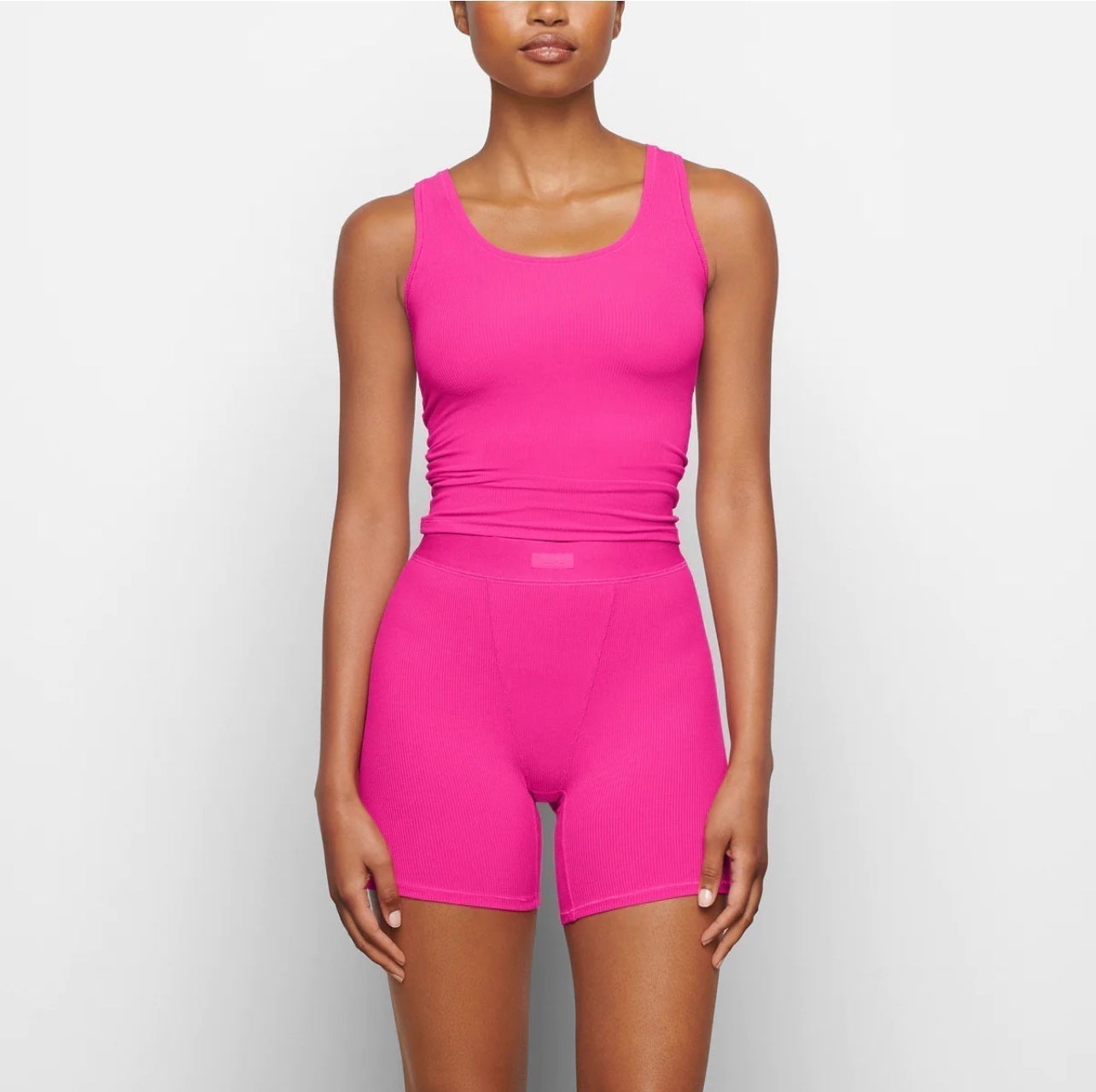 SKIMS SOFT LOUNGE SET HOT PINK TANK & BOXERS