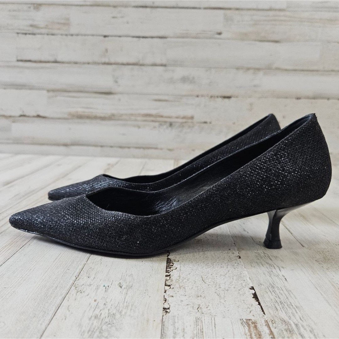 Stuart Weitzman Eva Black Pointed Toe Kitten Heel Pump Shoes womens size 6.5B