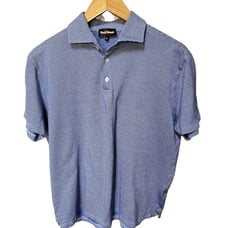 Paul Stuart Printed Blue and White Short Sleeve Polo Shirt XXL 100% cotton 3 but