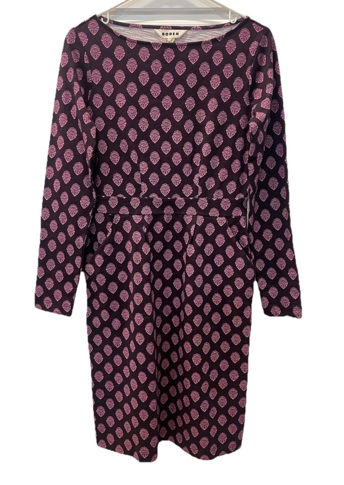 Boden Florrie Long Sleeve Dress Fig Ornate Stamp Purple Size US 4R UK 8R