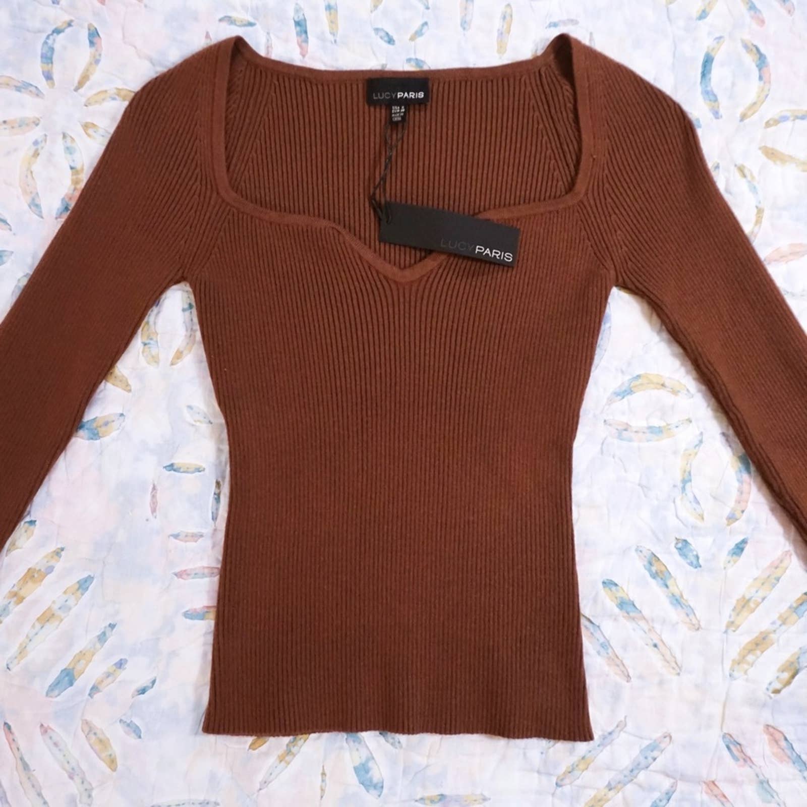NWT Lucy Paris Charlie Knit Sweater in Cognac - Size XS