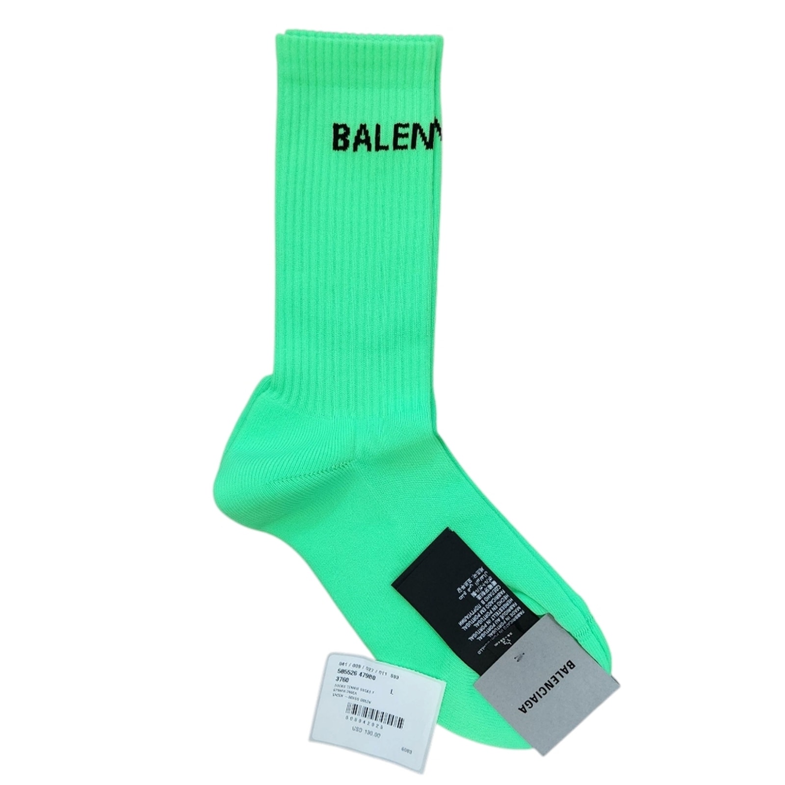 Authentic BALENCIAGA Logo Neon Green Long Socks L Luxury Unisex