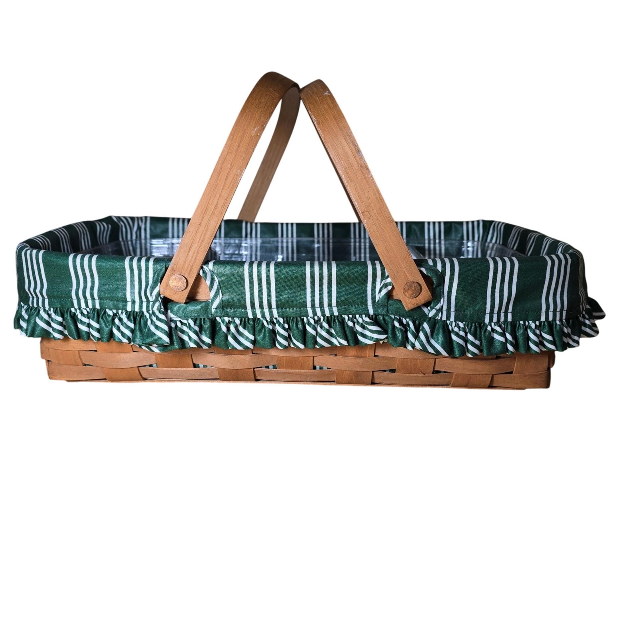 Vintage Langaberger 1988 Green Long Double Handle Gathering Basket with Inserts