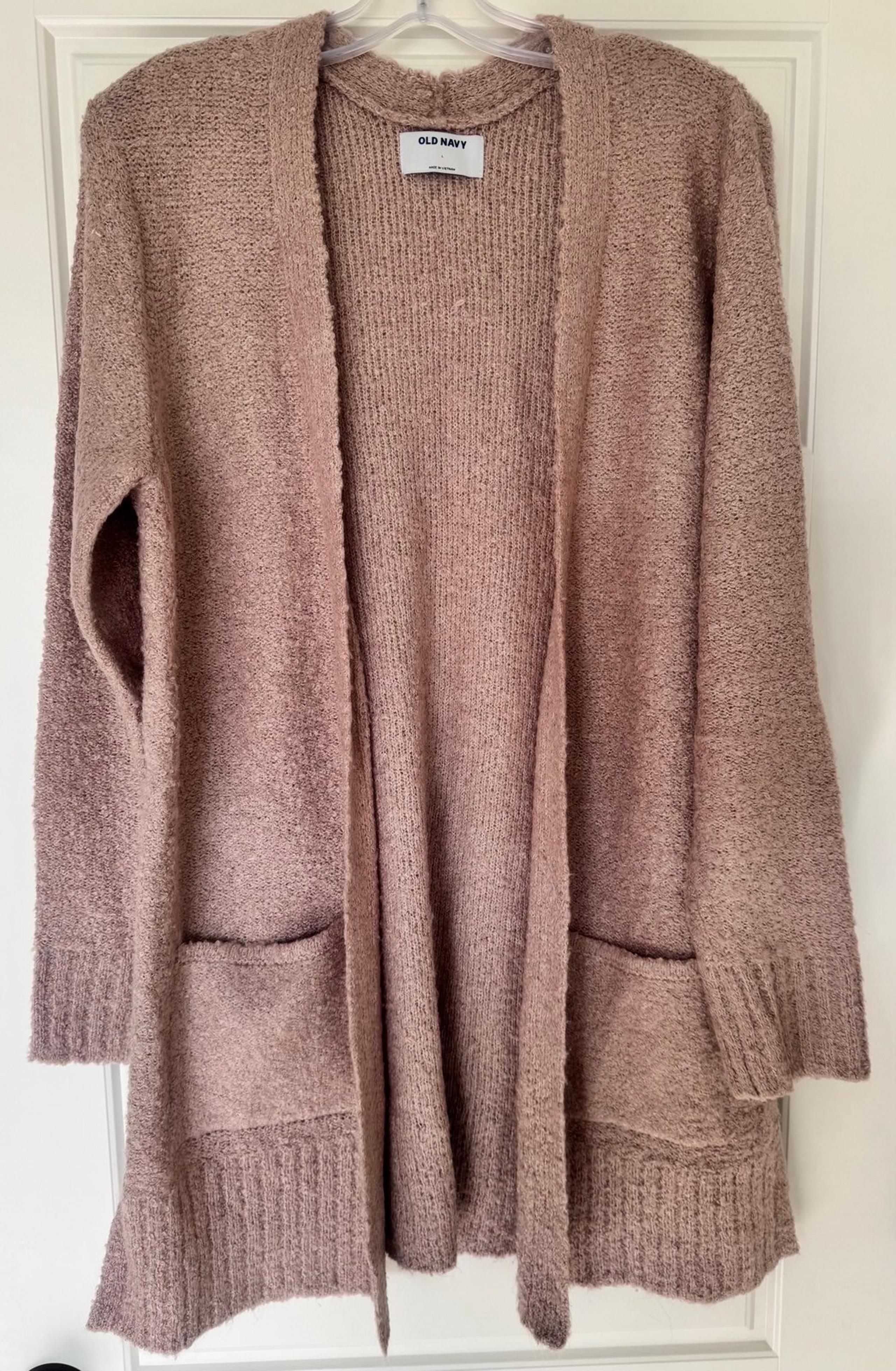 Old Navy Cardigan Women Size L Pink Long Sleeve Boucle Knit Cozy Wool Blend EUC