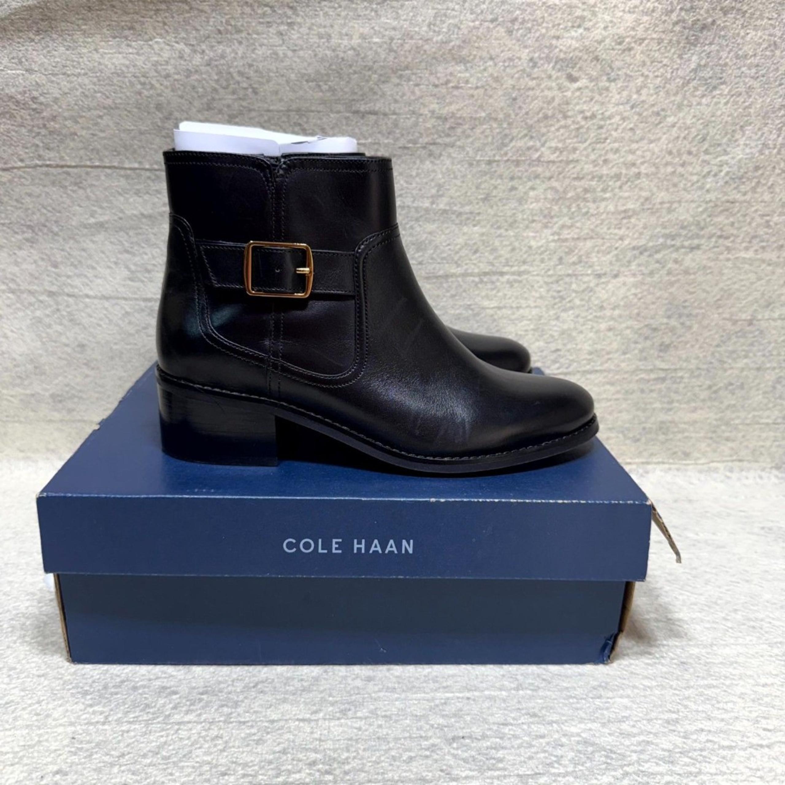 Cole Haan Womens $115 Leather Thayer Buckle Ankle Boots Black Size 8 NEW