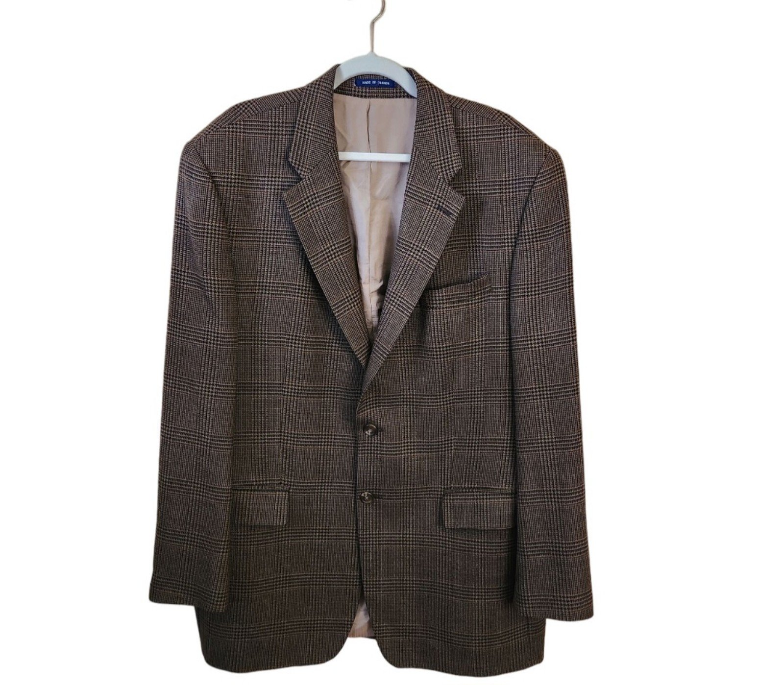 Chaps Ralph Lauren Vintage Brown Plaid Lambs Wool Sport Coat Size 44L