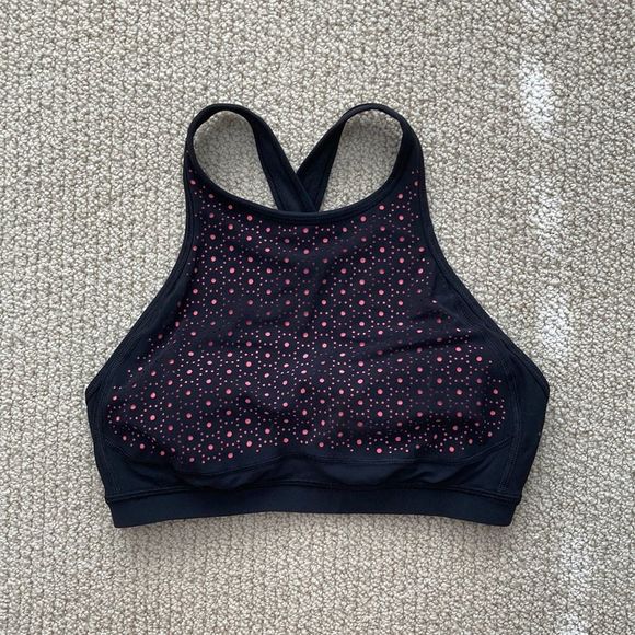 LULULEMON Colour Me Quick High Neck Sports Bra Light Support Size 4 6 Black EUC