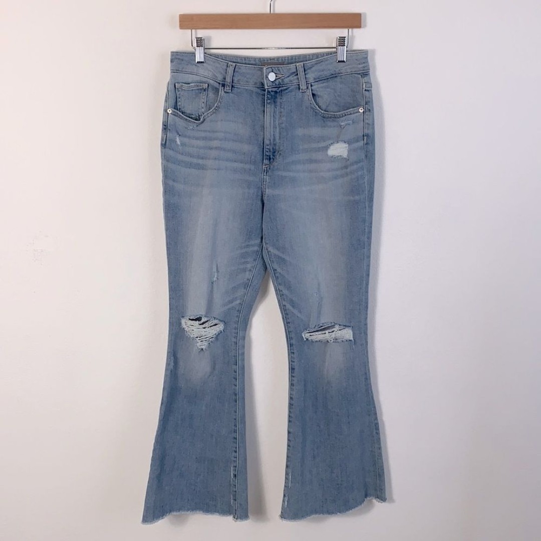 DL1961 Wallace High Rise Cropped Distressed Raw Hem Flare Jeans Fargo Sz 30