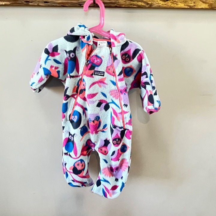 Patagonia Owl Fleeve Double Zipper Bunting- Size 6M