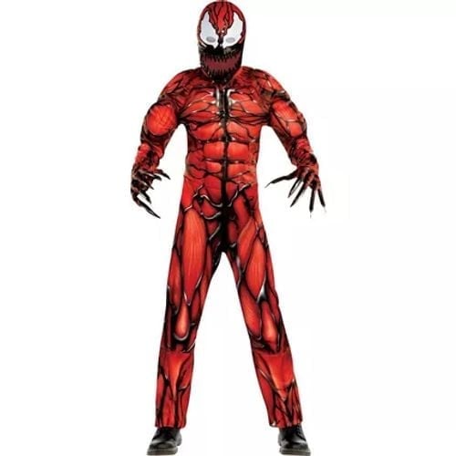 Marvel Kids Medium 8-10 Carnage Costume Muscle Jumpsuit Mask Gloves Halloween
