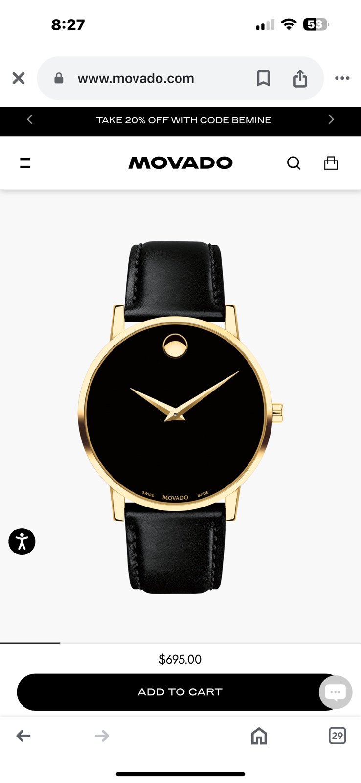 Movado Black & Gold Watch