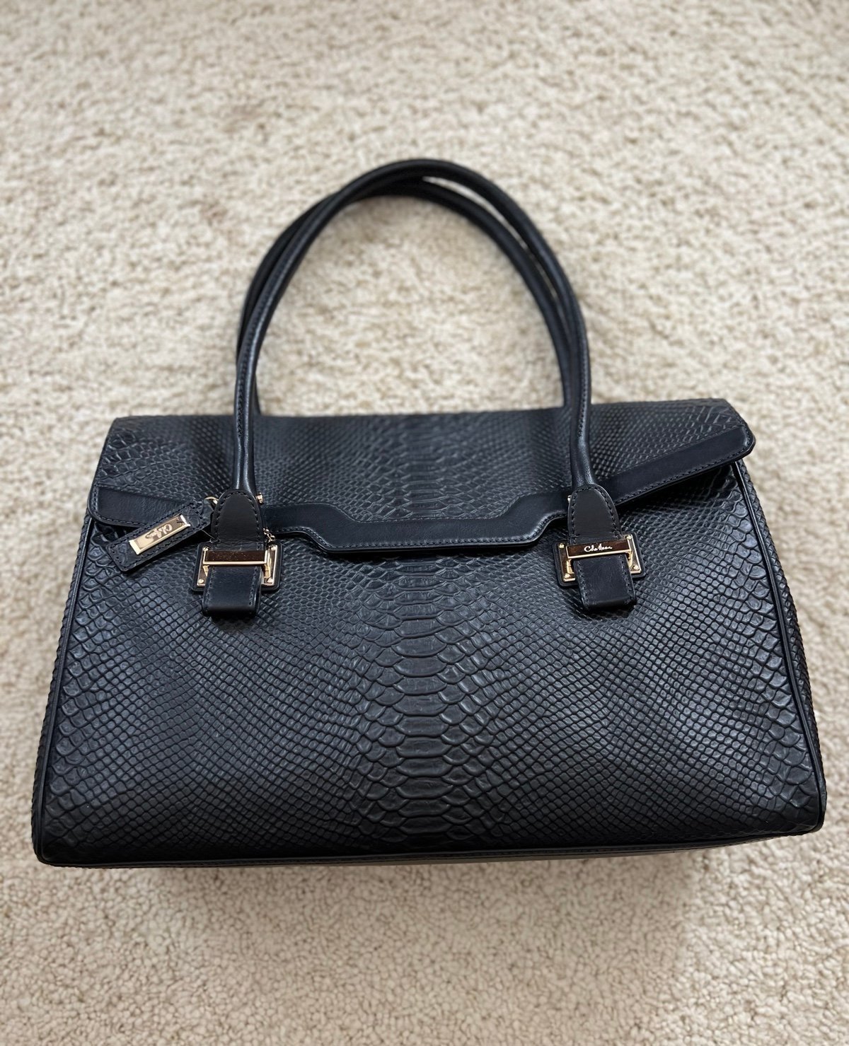New Cole Haan briefcase bag purse handbag leather croc emboss laptop black tote