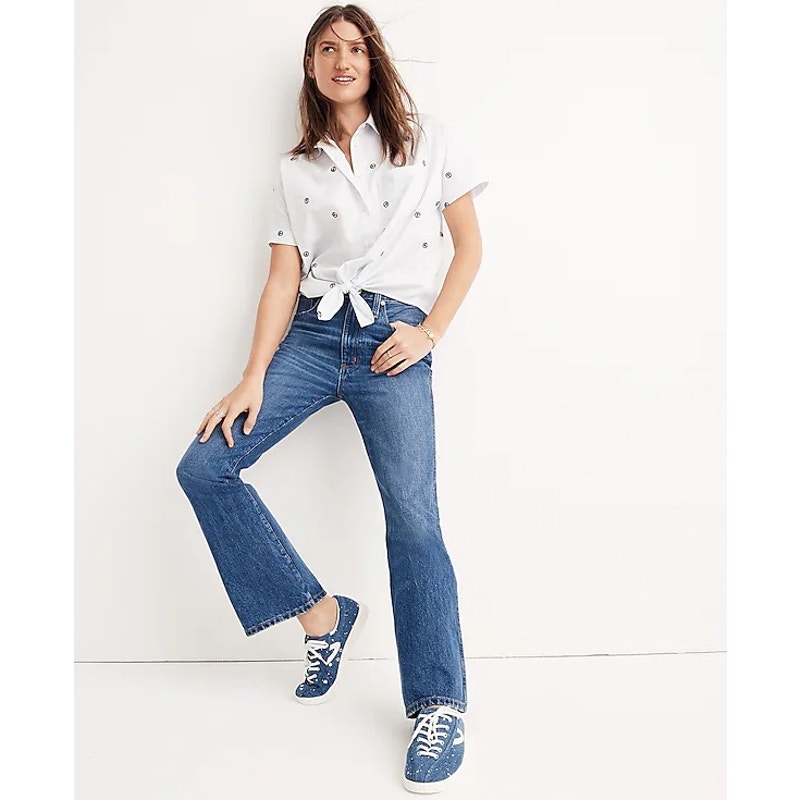 Madewell Blue Dark Delaford Wash Denim High Rise Rigid Flare Crop Jeans 27