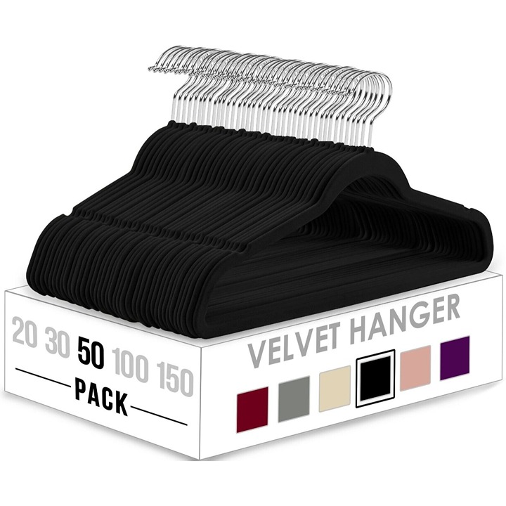 Utopia Home Velvet Hangers 50 Pack Non-Slip Clothes Black Heavy Duty