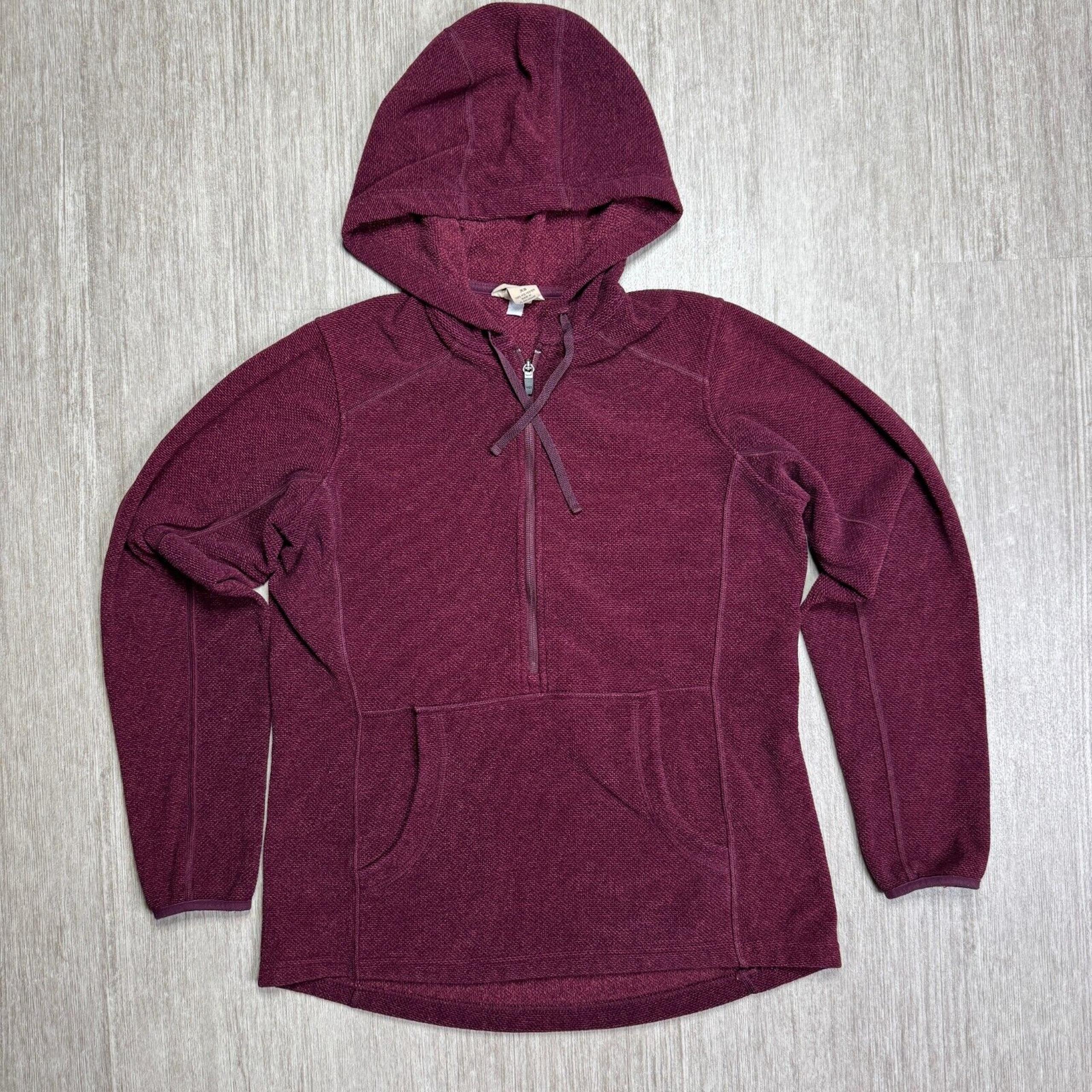 Duluth Women's Hoodie Fleece Pullover Woven Sz XS 1/2 Zip Wine Red Purple Cozy